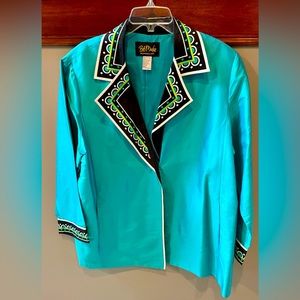 Vintage Wearable Art by Bob Mackie 100% Silk Peacock Blue Jacket Size 2x